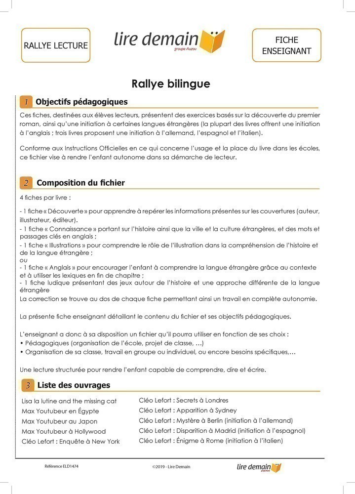 Rallye Lecture Bilingue - Chattycat (Fichier Seul)