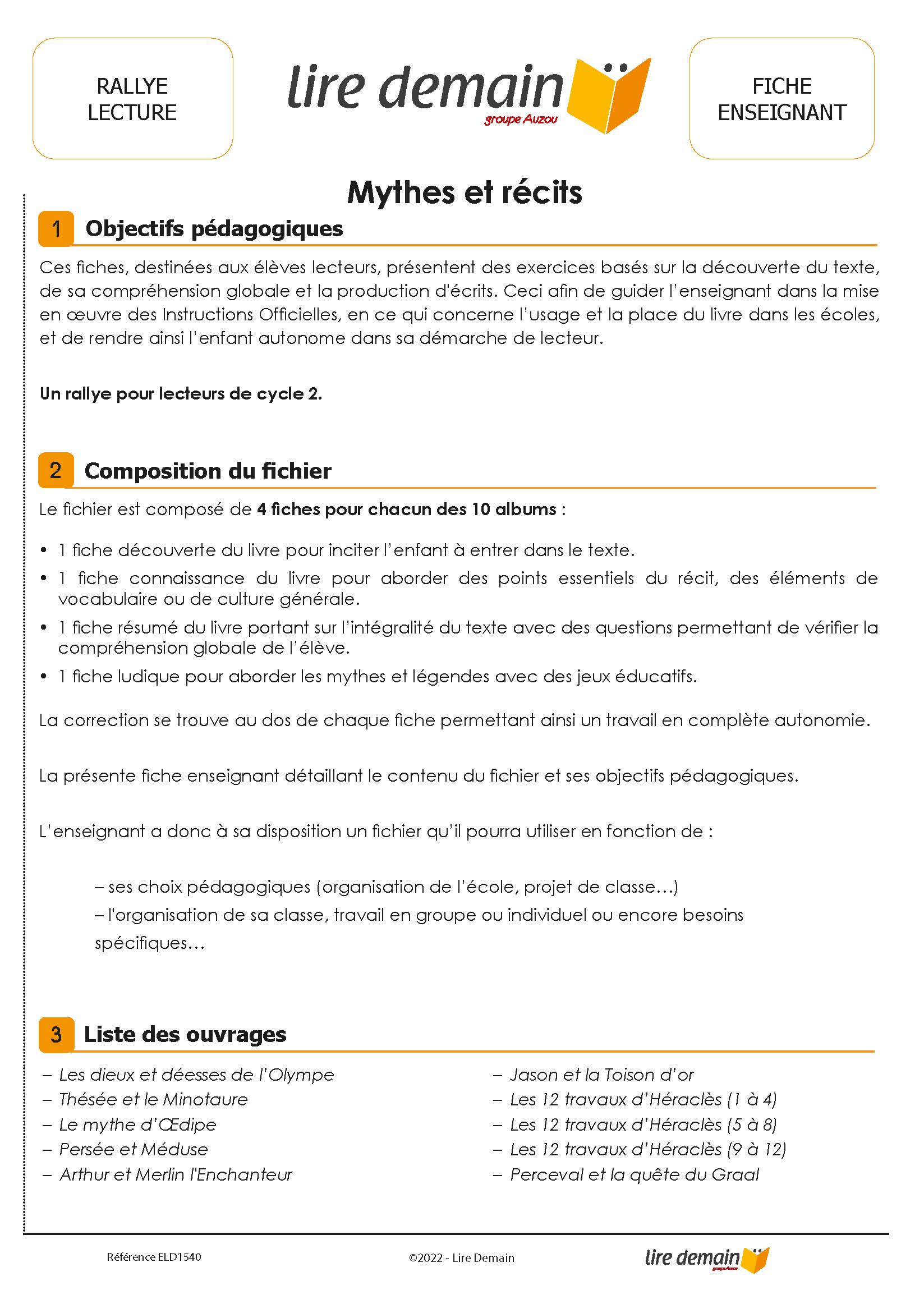 Rallye Lecture - Mythes Et Recits