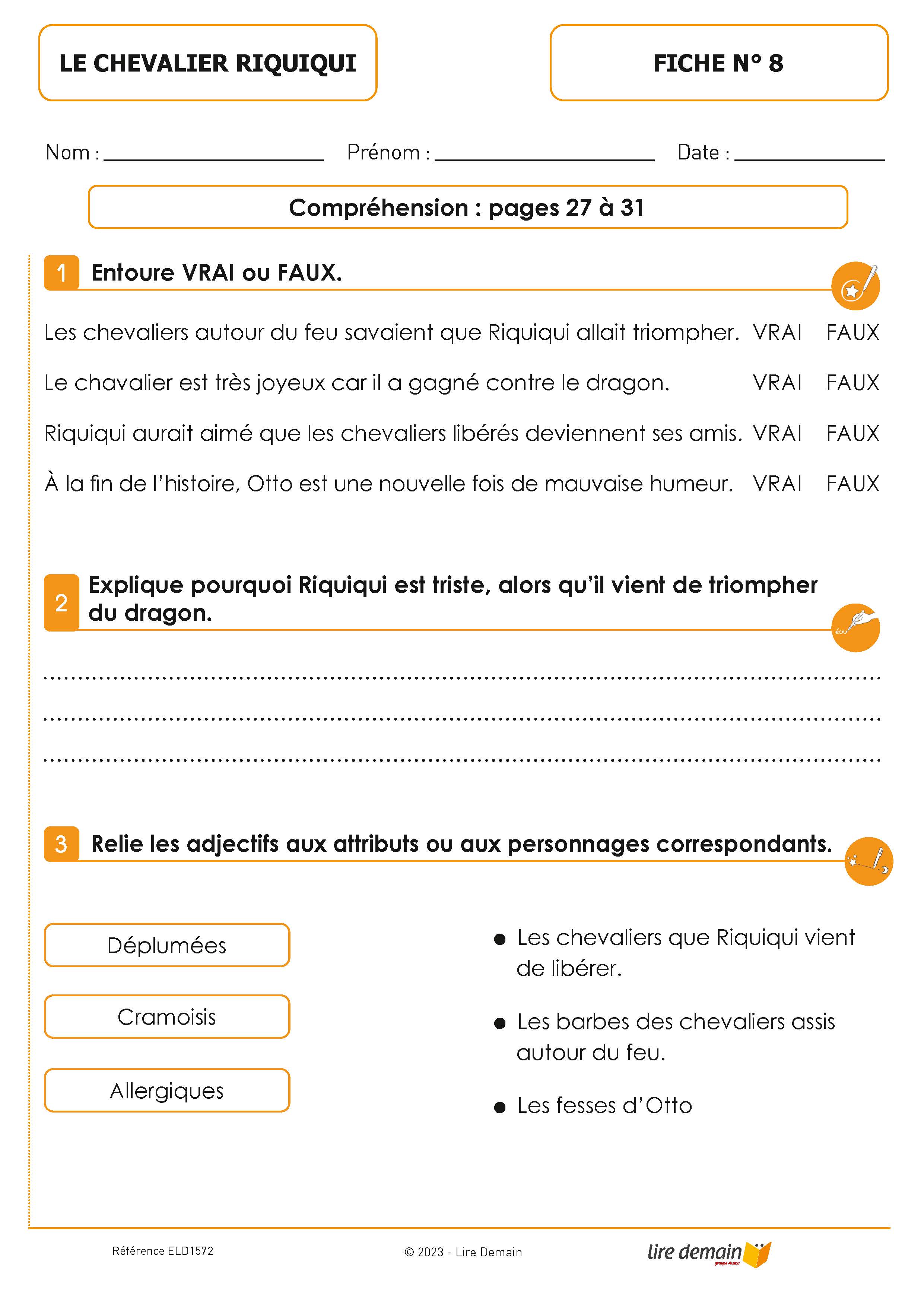 Fichier Lecture Suivie  Le Chevalier Riquiqui - Gare Au Dragon ! (25Ex)