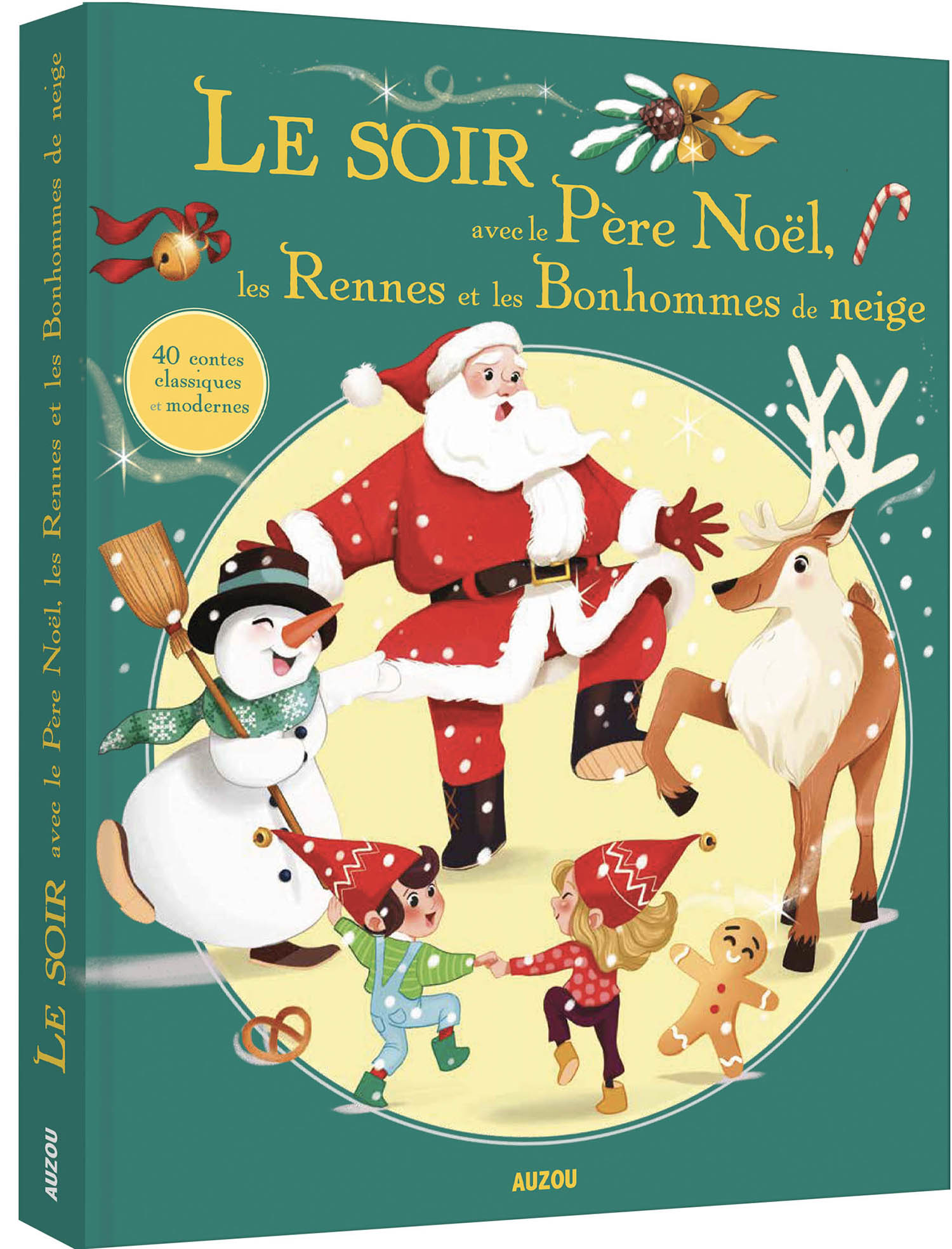 Le Soir Avec Le Pere Noel, Les Rennes Et Les Bonhommes De Neige